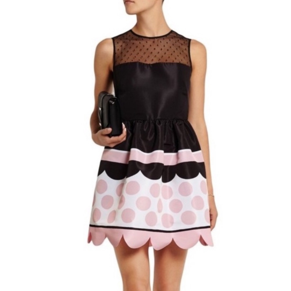 Red Valentino Silk Taffeta Polka Dot Scallop Dress